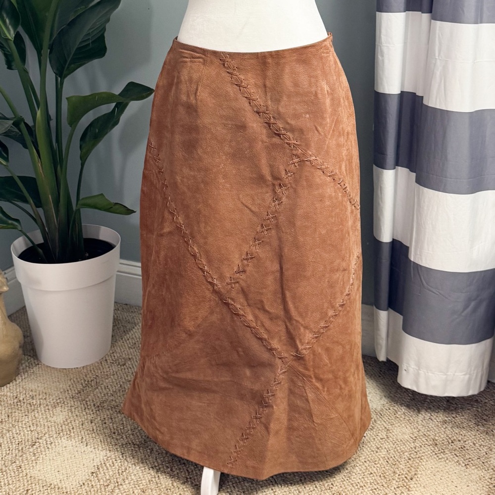 Vintage Y2K Boho Western Leather Patchwork Midi Skirt Size 8 - Picture 8 of 8